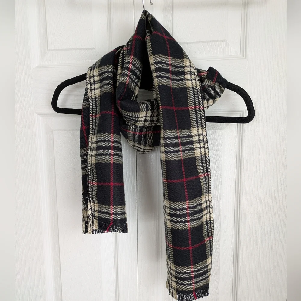 Black Cream Red Plaid Acrylic Scarf